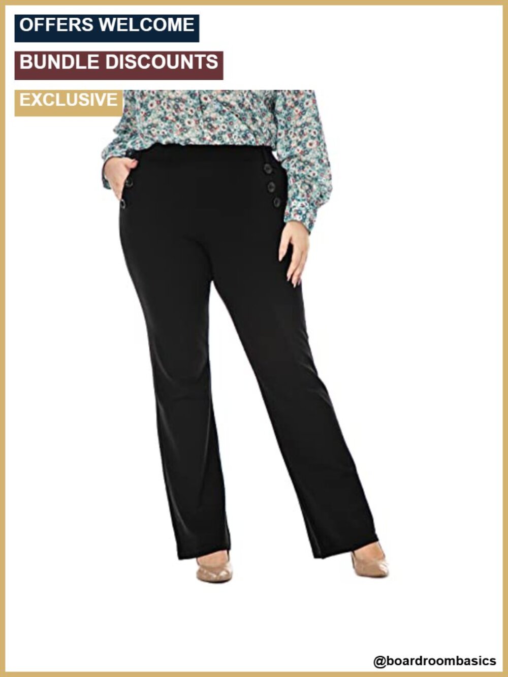 Plus Size Pull-On Wrinkle-Free Office Pants with Pockets Bootcut Stretch